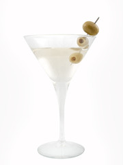 Martini glass and drink with olives
