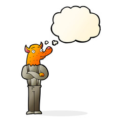 cartoon man with fox head with thought bubble