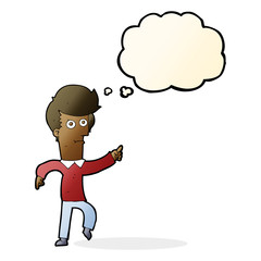 Fototapeta premium cartoon man pointing with thought bubble