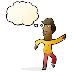 Fototapeta premium cartoon worried man pointing with thought bubble