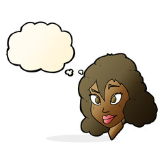 cartoon pretty woman with thought bubble