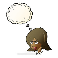 cartoon annoyed woman with thought bubble