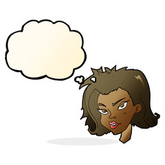 cartoon female face with thought bubble