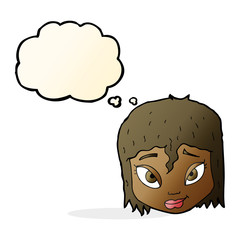 cartoon female face with thought bubble