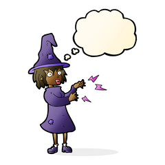 Fototapeta premium cartoon witch casting spell with thought bubble