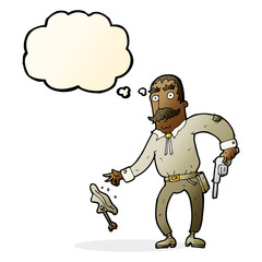 cartoon wild west cowboy with thought bubble
