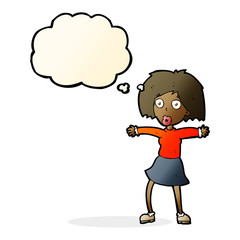 cartoon surprised woman with thought bubble