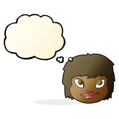 cartoon female face with thought bubble