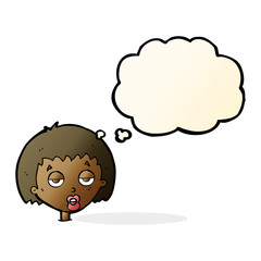 cartoon bored woman with thought bubble