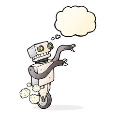 cartoon funny robot with thought bubble