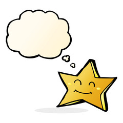 cartoon happy star character with thought bubble