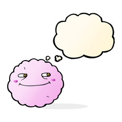 cartoon happy cloud with thought bubble