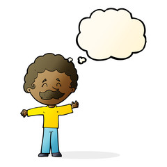 cartoon boy with mustache with thought bubble