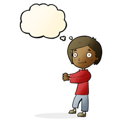 cartoon happy boy with thought bubble