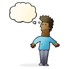 cartoon stressed man with thought bubble