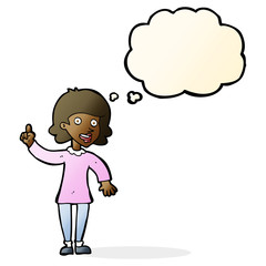 cartoon woman with idea with thought bubble