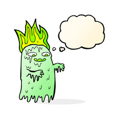 cartoon spooky ghost with thought bubble