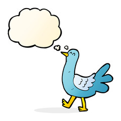 cartoon walking bird with thought bubble