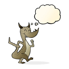 cartoon happy dragon with thought bubble