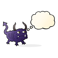 cartoon little demon with thought bubble