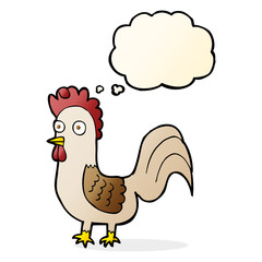cartoon rooster with thought bubble