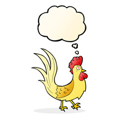 cartoon cockerel with thought bubble