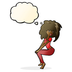 cartoon woman with big hair with thought bubble