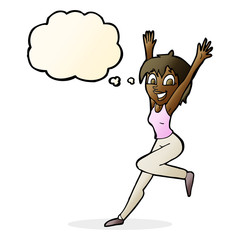 cartoon excited woman with thought bubble