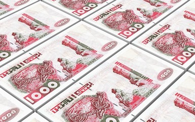 Algerian dinar bills stacks background. Computer generated 3D photo rendering.