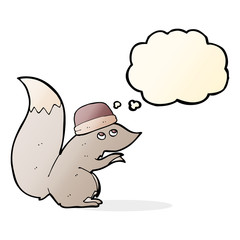 cartoon squirrel wearing hat with thought bubble