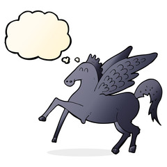 cartoon magic flying horse with thought bubble