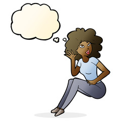 cartoon woman listening with thought bubble