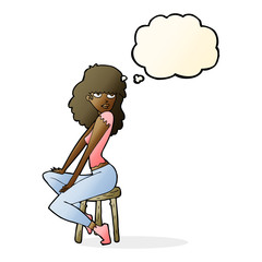 cartoon woman striking pose with thought bubble