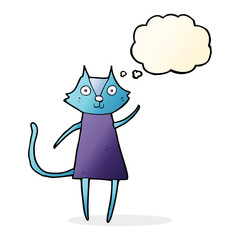 cute cartoon black cat waving with thought bubble