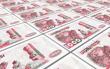 Algerian dinar bills stacks background. Computer generated 3D photo rendering.