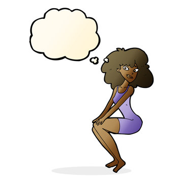 recommend clip art: cartoon sitting woman in dress with thought bubble