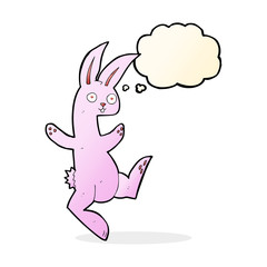 funny cartoon pink rabbit with thought bubble