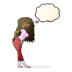 cartoon attractive woman looking surprised with thought bubble