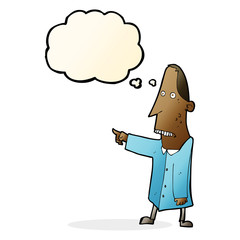 cartoon ugly man pointing with thought bubble