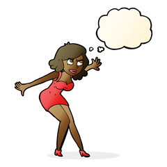 cartoon female spy with thought bubble