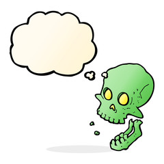 cartoon laughing skull with thought bubble