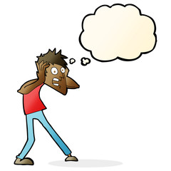 cartoon man panicking with thought bubble