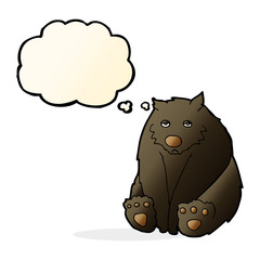 cartoon unhappy black bear with thought bubble