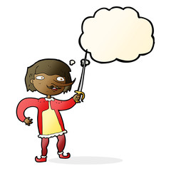cartoon man with sword with thought bubble