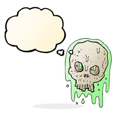 cartoon slimy skull with thought bubble