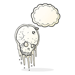 cartoon scary skull with thought bubble