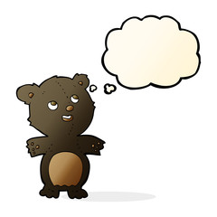 cartoon happy little black bear with thought bubble