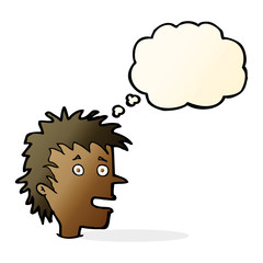 cartoon excited boy with thought bubble
