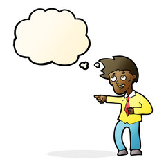 cartoon funny office man pointing with thought bubble
