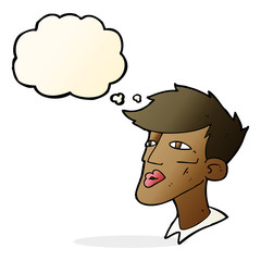 cartoon male model guy with thought bubble